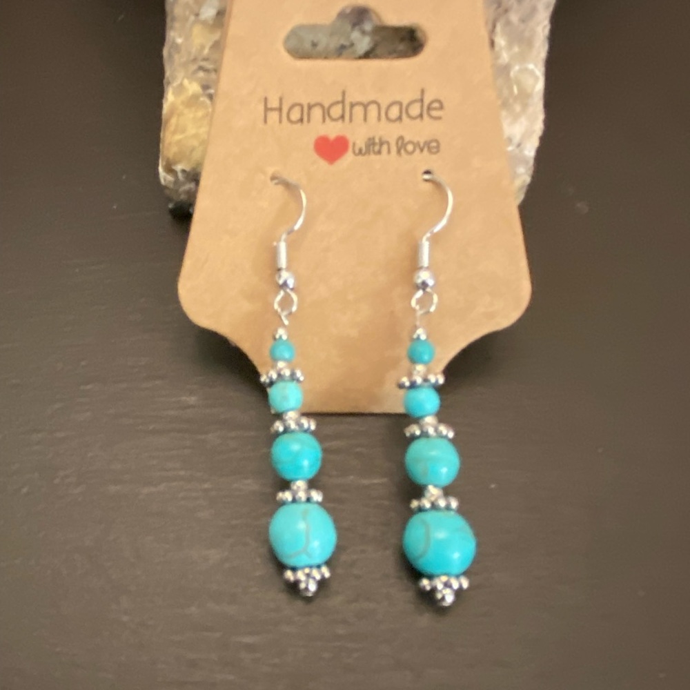 Brand new, never worn turquoise, beaded earrings.